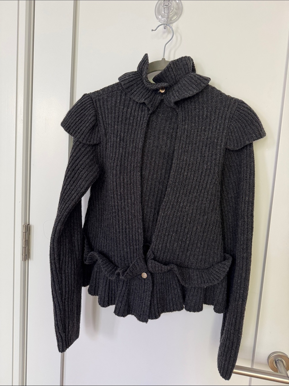 Ganni Charcoal Ribbed Ruffle Turtleneck Sweater - Picture 2 of 6